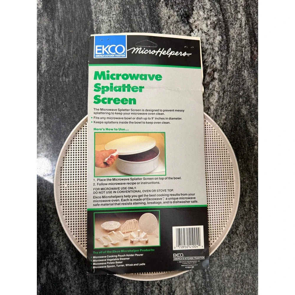 Vintage Ekco MicroHelpers Microwave Splatter Screen White 9 Inch 41004 USA Made